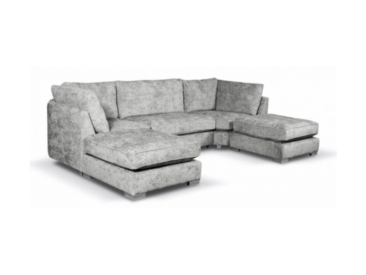 Bishop U Shape Corner Sofa Luxe Chenille Silver Full Back