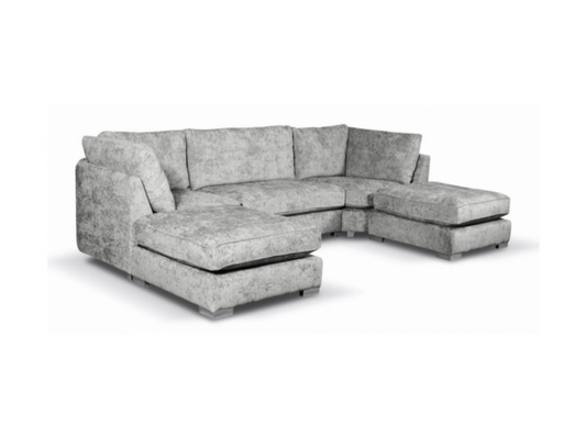 Bishop U Shape Corner Sofa Luxe Chenille Silver