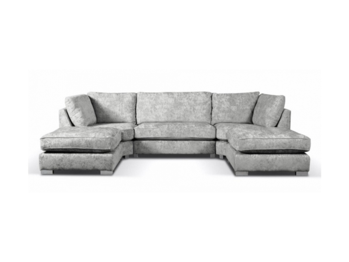 Bishop U Shape Corner Sofa Luxe Chenille Silver