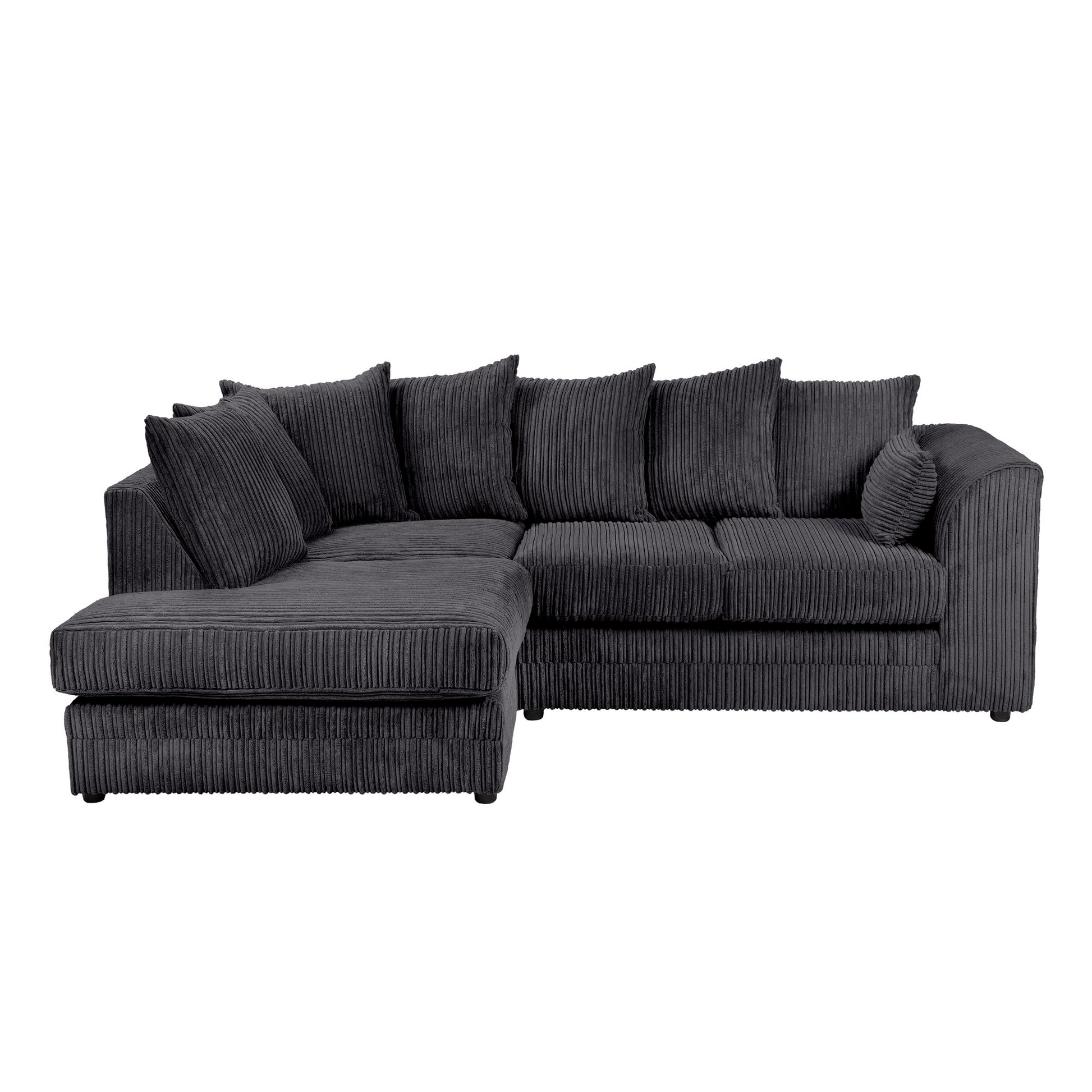 Jumbo Cord Corner Sofa Black Left Facing