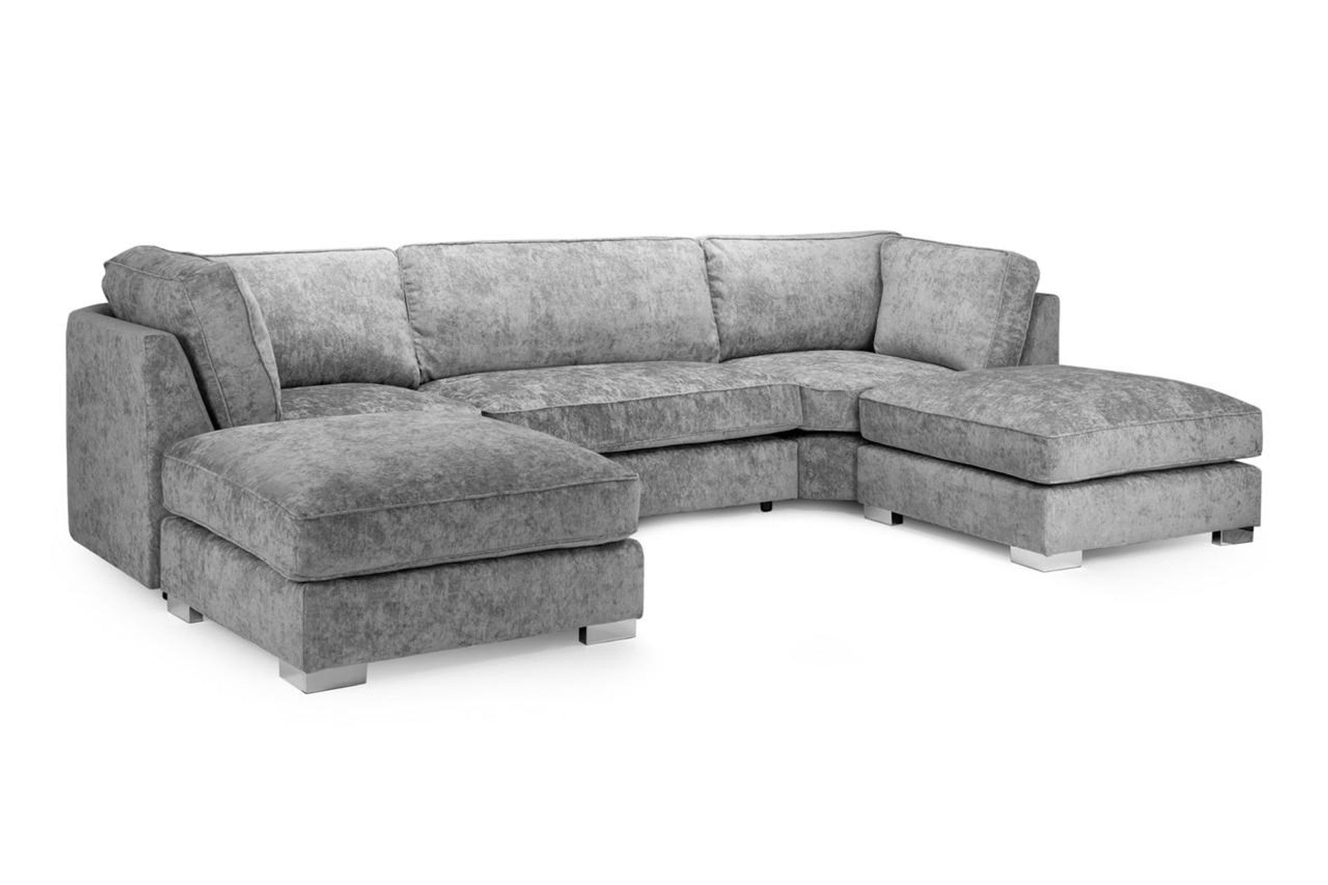 Bishop U Shape Corner Sofa Luxe Chenille Grey Full Back