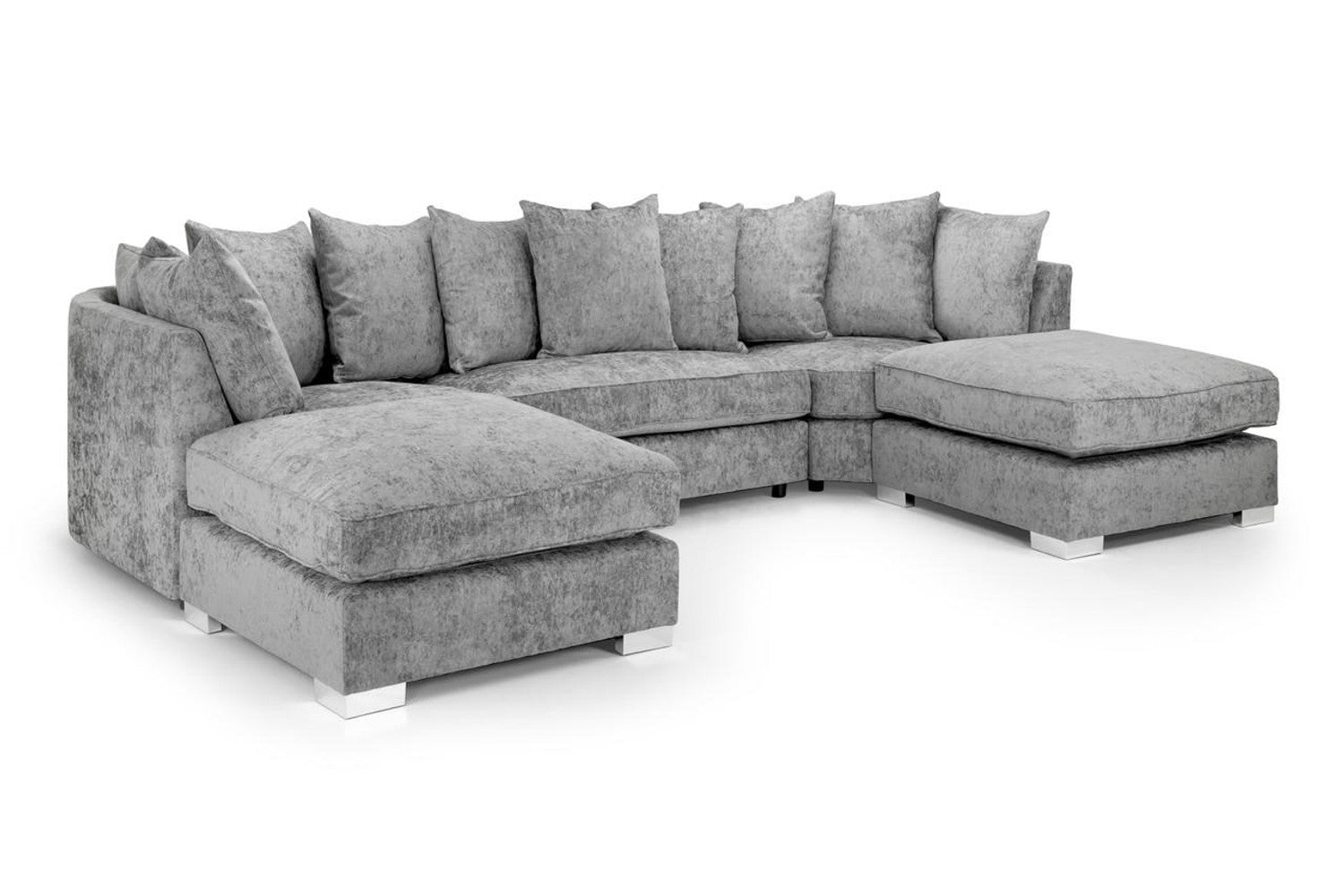 Bishop U Shape Corner Sofa Luxe Chenille Grey Scatter Back