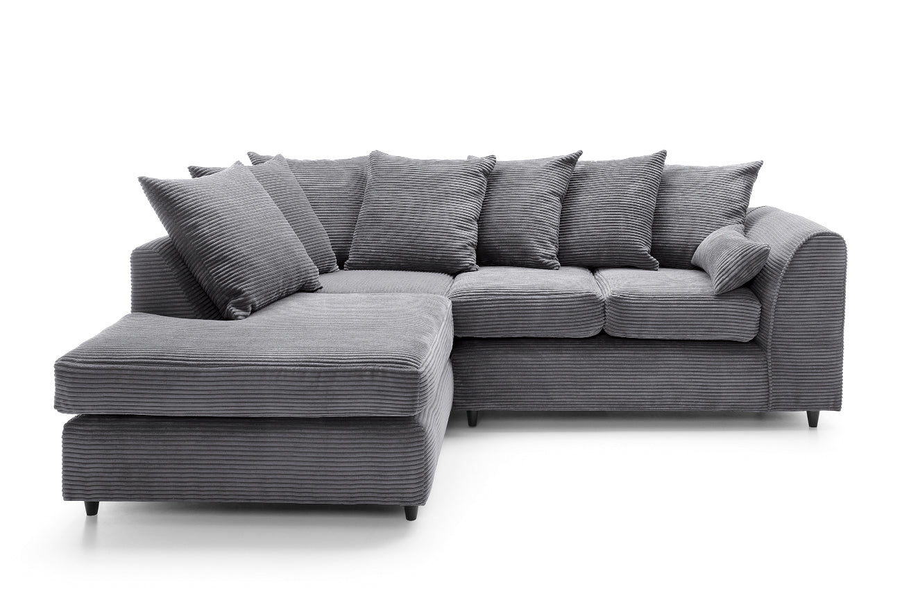 Jumbo Cord Corner Sofa Grey Left Facing