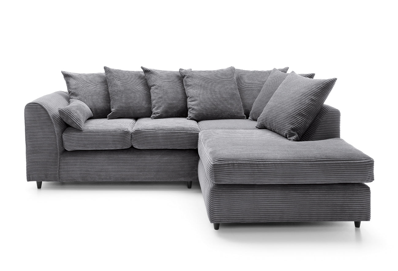 Jumbo Cord Corner Sofa Grey Right Facing