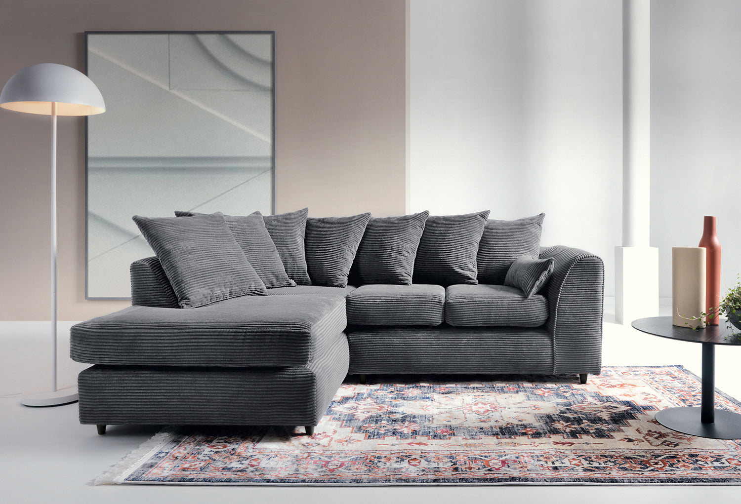 Jumbo Cord Corner Sofa Grey