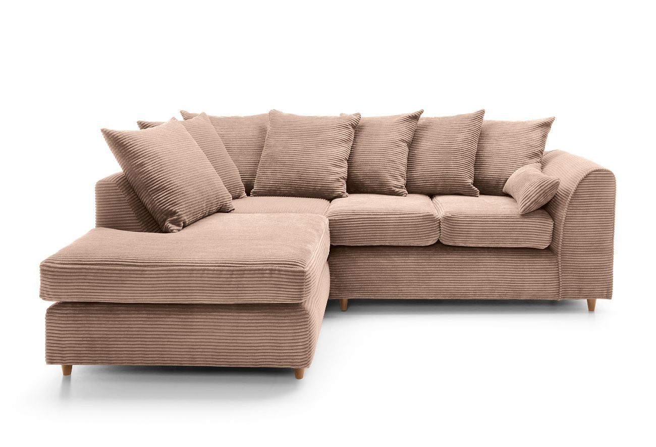 Jumbo Cord Corner Sofa Brown Left Facing