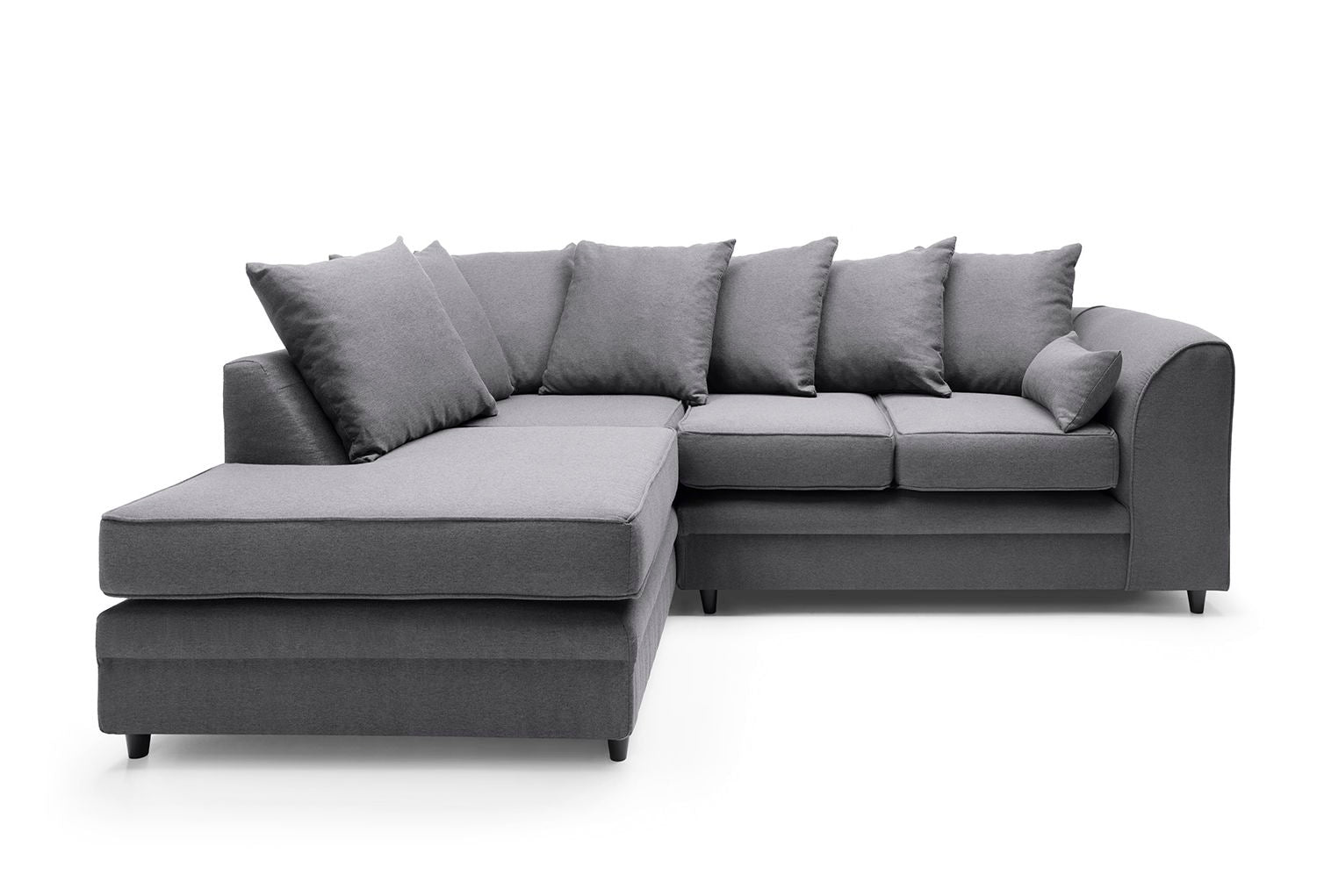 Plush Velvet Corner Sofa Left Facing Dark Grey