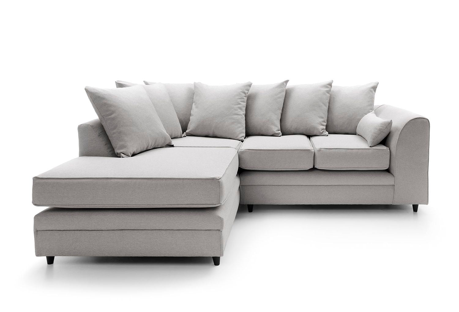 Plush Velvet Corner Sofa Left Facing Light Grey